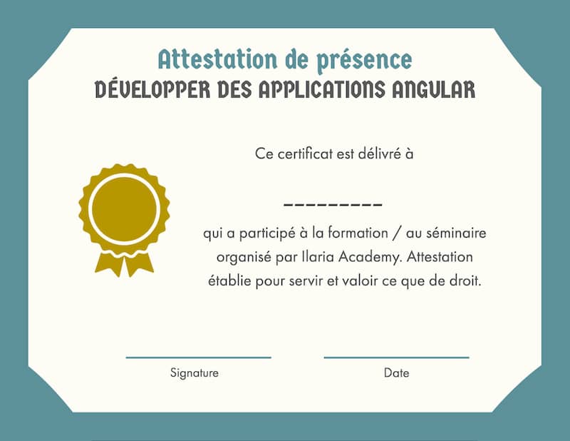 Attestation - Developper des applications Angular