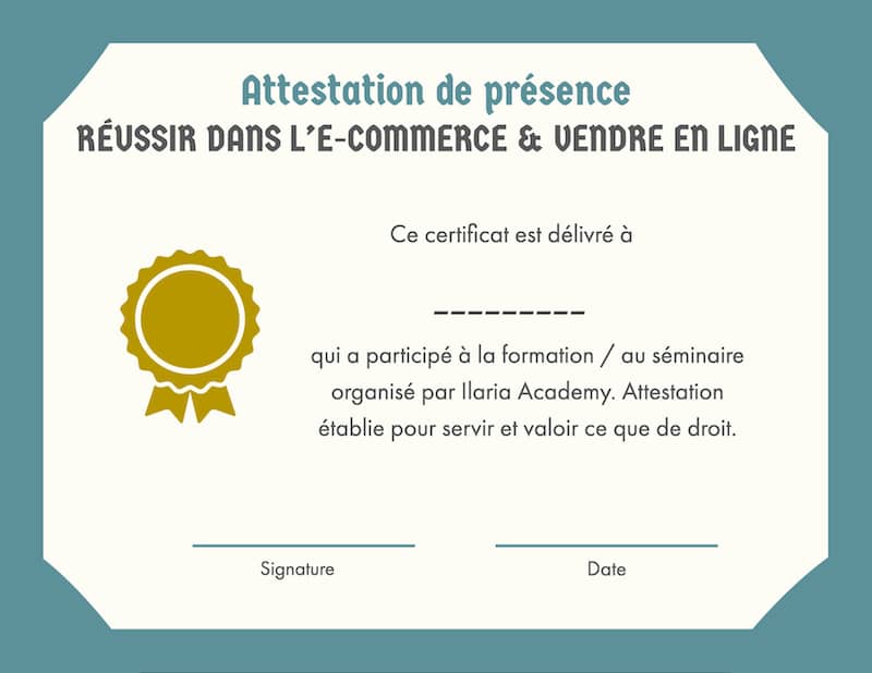 Attestation - Reussir dans le-commerce Vendre en ligne