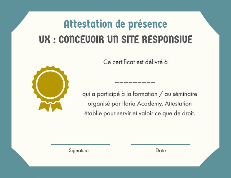 Attestation - User Experience Concevoir un site responsive